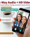 Video Smart Lock With Camera And Doorbell, 6-In-1 Keyless Entry System app interface on smartphone showing visitors and alerts