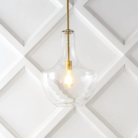 Brass Gold Clear Mid Century Modern 1 Light LED Pendant Light Fixture With Adjustable Schoolhouse Hanging Stem For Kitchen Island Glass Shade LED Bulb Included Ships Fast