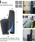 Water Softener Cover With Split Zipper And UV Shield Outdoor Brine Tank Cover Waterproof All Weather Protection 64 Inch High 40 Inch Wide 16 Inch Deep Black For 48000 To 64000 Grain Systems featuring product dimensions and usage examples