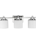 Chrome Vanity Bath Light Fixture With Etched Glass, Three Lights, 24 Inch Wide, Hardwired With Wall Switch, front view