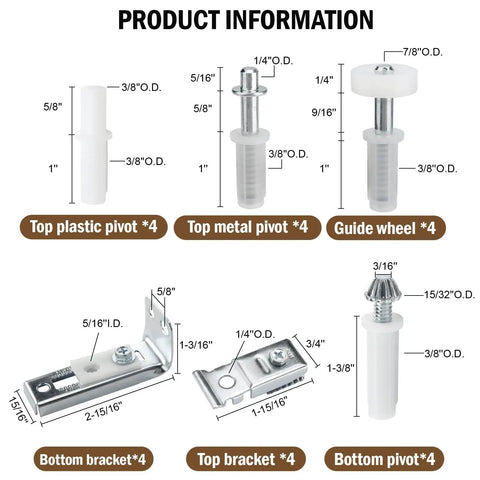 No Cap Heavy Duty Bifold Door Repair Kit For Closet Sliders Slick Rollers And Smooth Tracks detailed hardware parts layout