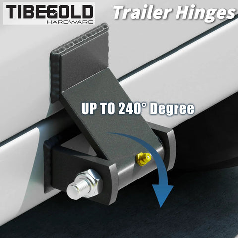Close-up of weld on trailer hinges heavy duty tailgate strap hinge with grease zerk, shown on trailer corner