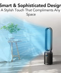 40 Inch Bladeless Tower Fan For Bedroom With Remote Control, cooling airflow shown, black unit near window, digital display