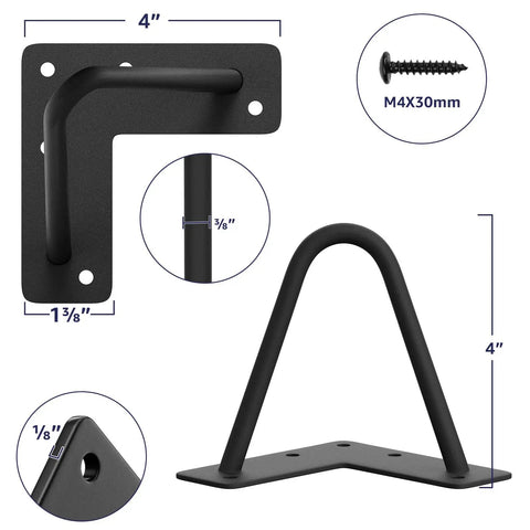 Diagram of Heavy Duty 4 Inch Hairpin Furniture Legs Set 4 Pack Black Three Eighth Inch Steel With Rubber Floor Protectors.