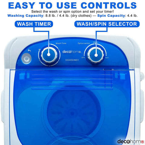 Compact Portable Washer For Small Spaces Perfect For Apartments, Dorm Rooms, And Tiny Homes With 8.8 Lb Capacity, 250W Power