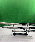 Traditional Handmade Samurai 3 Piece Katana Wakizashi Tanto Sword Set With Display Stand Stainless Steel Blades Gold Dragon Scabbard Dragon White Collectors Item