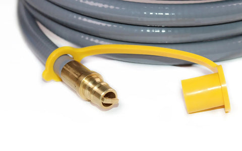 Close-up of 12 Foot Three Eighths Inch ID Natural Gas Hose With Quick Connect Low Pressure LPG Hose For Weber Grills Char Broil Pizza