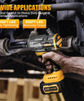 Person using Half Inch Cordless Impact Wrench With Brushless Motor 1200 Nm Torque 900 ft lb Battery Compatible 20V LED Work Light