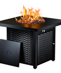 28 Inch Propane Fire Pit Table With 50,000 BTU Heat For Backyard Parties On Patio Deck Garden CSA Listed Outdoor Fire Pit With Lid And Lava Rock Steel Gas Pit For Epic Backyard Hangouts In Black