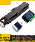 High Precision Single Axis Linear Stage With Beefy Steel Base And Tight 0.01mm Repeatability For Smooth CNC Machining And 3D Printing. Steel sliding table, 8mm ball screw, and stepper motor.