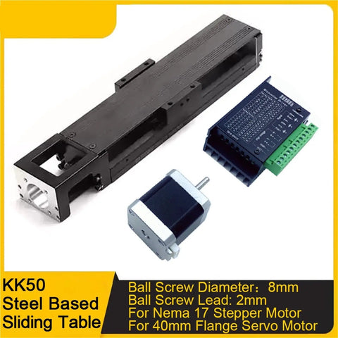 High Precision Single Axis Linear Stage With Beefy Steel Base And Tight 0.01mm Repeatability For Smooth CNC Machining And 3D Printing. Steel sliding table, 8mm ball screw, and stepper motor.
