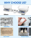 Comparison showing Refrigerator Door Bin Replacement Part 2 Pack with weight difference and material quality indicators.