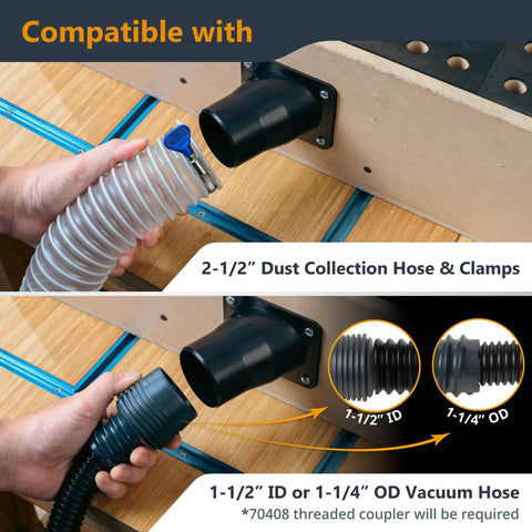 Universal Dust Port Two and a Half Inch OD Connector Flange for Table Saws Jointers Planers and Dust Collector Setups