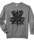 Hawaiian Outrigger Canoe Tribal Tee With Polynesian Art, Oar Paddle Motif, Aloha Style Graphic Shirt For Men, gray with compass design