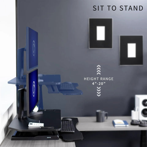 Extra Wide 38 Inch Corner Desk Converter With Height Adjustable Sit To Stand Riser for dual monitor setup, side view