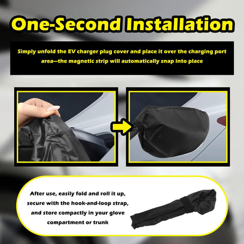 Built Tough Magnetic Electric Vehicle Charger Cover With Premium All Weather Shielding shown being installed over a charger port.