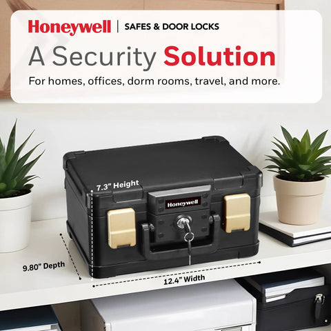 Fireproof Waterproof Small Safe Box for Home, 0.15 Cu Ft ABS Plastic Document Safe with Key Lock on shelf, 30 Minute UL Fire Rating