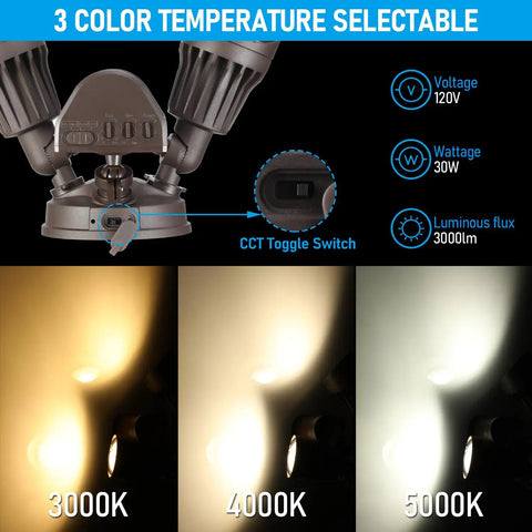 Three Color Temp LED Security Light With Motion Sensor For Outdoor Use, Dusk To Dawn Flood Light, CCT switch, color temps