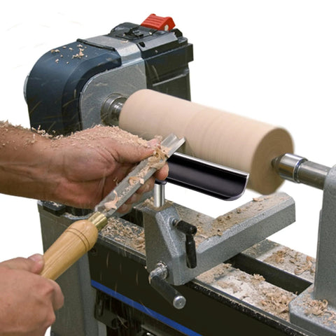 12-inch stainless steel lathe tool rest mounted on a woodturning lathe with a 1-inch post