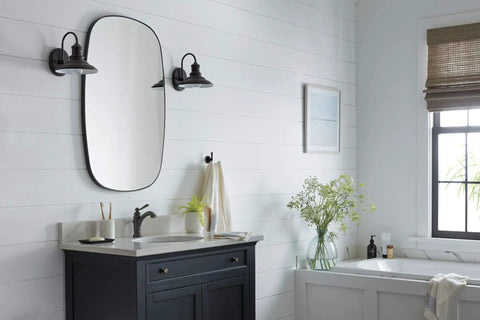 Bathroom interior with Elmhurst Handle Bath Faucet Oil Rubbed Bronze For One Or Three Hole Four Inch Install Includes Optional Deck Plate