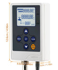 Digital Water Flow Meter With Real Time Display Auto Shutoff Quantitative Controller, dimensions shown, front view.