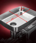 STX Turboforce II Electric Meat Grinder With Foot Pedal And Six Plates stainless steel tray 9.75" x 7.25", designed for easy meat preparation.