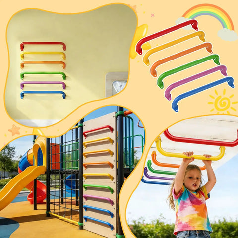 Six Colors 17.1 Inch Indoor Monkey Bars Handles Set 6 Pack Kid Friendly One Inch Diameter for Indoor Outdoor Playgrounds