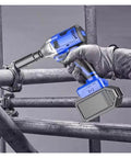 Gangsuqd Cordless Impact Wrench With Brushless Motor delivering high torque power while tightening bolts on metal pipe.