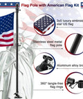 Five Foot Heavy Duty Outdoor Flag Pole Kit With 3x5 Embroidered US Flag No Hassle Tangle Free Rings Stainless Steel Pole