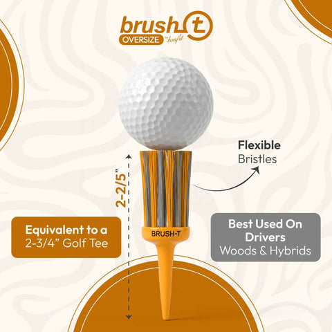 Orange Oversize 3-Pack Golf Tees, 2.4 Inch, Unbreakable Design For Consistent Height And Longer Drives shown with golf ball.
