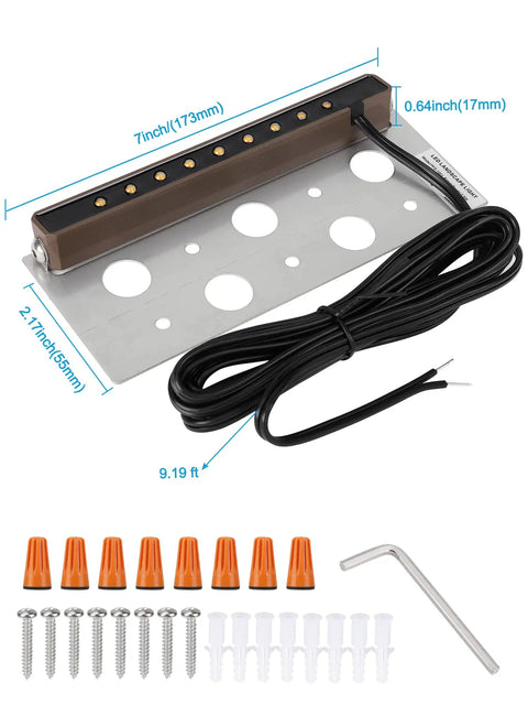 Eight Pack 7 Inch LED Hardscape Step Lights 2.5W Waterproof IP68 For Retaining Walls And Pavers, showing components and dimensions.