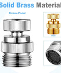 Brass Faucet To Hose Adapter With Aerator And Swivel Three Quarter Inch Female To Three Quarter Inch Male Hose Thread Garden Hose Connector For Easy Hook Up In Kitchen And Bathroom Sink Chrome Finish showing solid brass material and aerator view