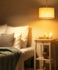 Two Pack Plug In Pendant Light Dope Boho Hanging Lamp With 15 Foot Hemp Rope Cord And Natural Linen Shade Swag Light For Bedroom