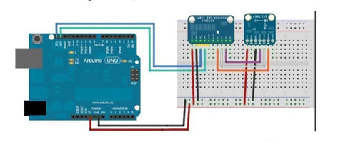 ADS1115 16 Bit 4 Channel I2C Analog To Digital Converter with PGA connected to Arduino on breadboard