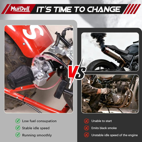 Comparison of 26mm VM22 Carburetor Kit For 212cc Clone Engines with old engine, showcasing installation on mini bike.