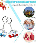Image showcasing Double Sided RV Camper Keychain Set 2 Pack Retro Travel Trailer Metal Key Rings for women and men.