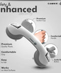 Two Pack Suction Shower Grab Bars For Bathtubs And Showers, no slip safety handles with locking latches, close-up view, white plastic