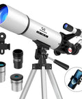 High Powered 90mm Refractor Telescope For Adults With 600mm Focal Length on adjustable tripod with phone adapter and eyepieces