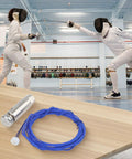 Wire And Point Tip Set For Fencing Epee Repair with High Conductivity Metal Wire displayed with fencers in background