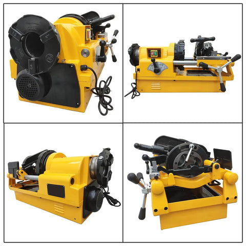 Rock Solid Electric Pipe Threader Machine for Cutting Threading and Trimming Half to Three Inch Conduit, compact with handles.