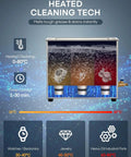 Diagram showcasing heated cleaning tech of 180W Ultrasonic Cleaner With Heater And Timer, Stainless Steel Parts Washer