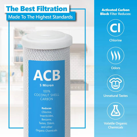 10 Pack Activated Carbon Block Water Filter Replacement For Under Sink And Reverse Osmosis Systems 5 Micron 10 Inch Filter