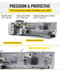 Compact 750W Mini Metal Lathe Machine With Infinitely Variable Speed Control And Bright LED Light showing precision features and design details.
