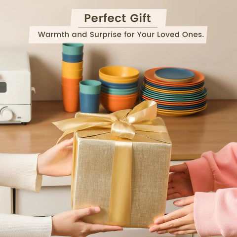 Gift exchange with 40 Piece Wheat Straw Dinnerware Set For 8 Unbreakable Plates And Bowls Includes 10 Inch Dinner Plates nearby