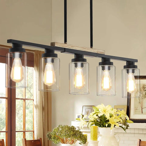 Chandelier with 4 Pack Clear Glass Lamp Shade Cylinders 5.5 Inch High 3.5 Inch Diameter With 1.65 Inch Fitter Replacement