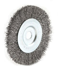 Heavy Duty Coarse Crimped Wire Wheel Brush With Half Inch Arbor And Four Inch Diameter for rust and paint removal.
