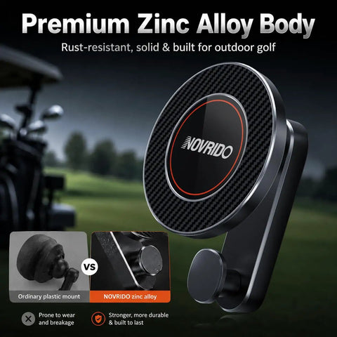Heavy Duty Magnetic Golf Cart Phone Mount With Cup Hook, premium zinc alloy design, rust-resistant for outdoor use.