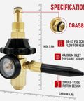 Helium Balloon Filler Regulator With Gauge 0-3000 PSI for CGA580 Tank, brass and rubber, with specifications details