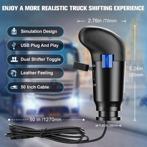 Badass H Pattern USB Gearshift Knob Compatible With Logitech G29 G27 G25 G920 H Shifter For Ets2 Ats PC Racing Simulators, USB connection.