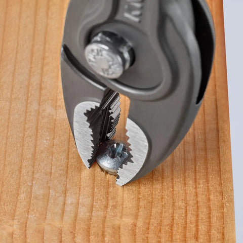 TwinGrip Pliers 6 Inch With Front And Side Gripping Jaws gripping a stripped screw on wood